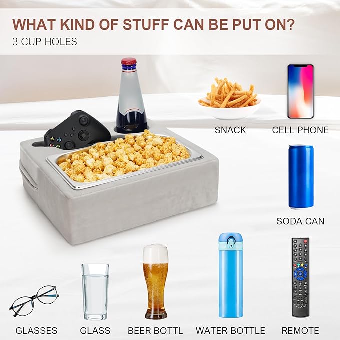 Couch Cup Holder, Couch Caddy, Couch Drink Holder, Bed Cup Tray, Sofa Cup Holder Remotes Holder for Cups, Headphones, Snacks and Phones, Use it on Car, Pack, Beach, RV, and More(Silvergrey)-NeatNest