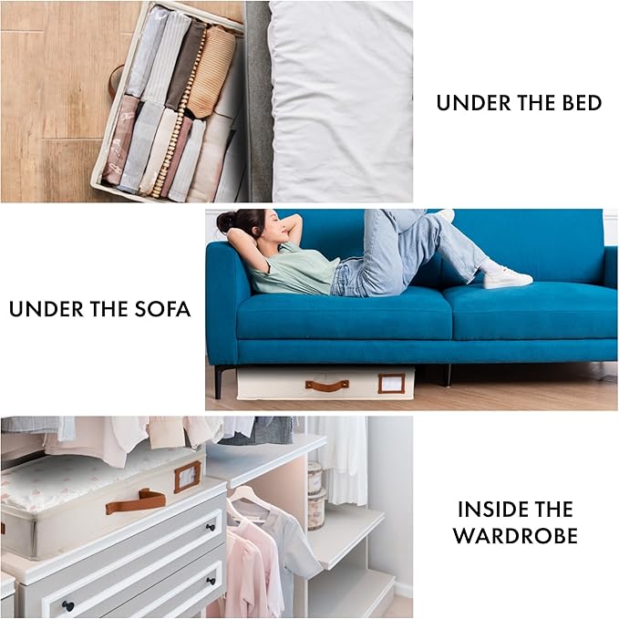 HOMELUX THEORY 2pc Under Bed Storage Containers, Bedroom Under the Bed Drawer Storage Organizer with Bins and Lids, Medium Underbed Clothes Storage Box Ideal for Blanket, Fabric, & Shoes (Ivory)-NeatNest
