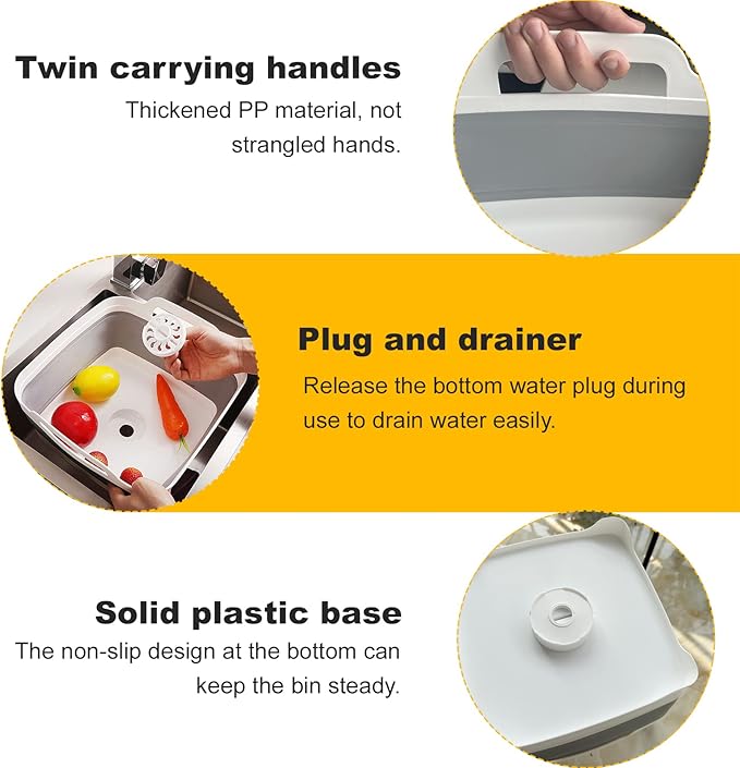 Collapsible Dish Basin & Sink Tub with Drain Plug – 2.4 Gal Baby Bottle Wash Basin, Bottle Washing Bin for RV, Camping, Kitchen | Collapsible Water & Bottle Basin (Grey)-NeatNest