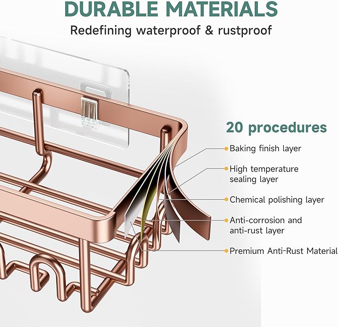 Veken Shower Caddy 6-Pack, No Drilling & Rustproof, Waterproof Adhesive Shelves Rack with Soap Holder, Large Capacity Bathroom Organizers and Storage, Wall-Mounted Kitchen & Home Decor-NeatNest