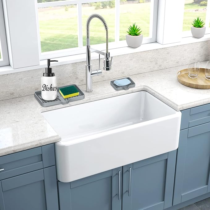Kitchen Sink Tray,Self Draining Kitchen Soap Tray Soap Holder Silicone Sponge Holder for Kitchen Sink,Kitchen Bathroom Sink Caddy Sink Organizer for Sponge,Soap Dispenser,Dish Scrubber,Palm Brush-NeatNest