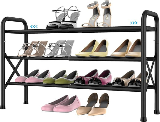 Shoe Rack for Small Closet, Black Shoe Organizer, Metal Adjustable Shoe Stand for Entryway Closet Doonway-NeatNest