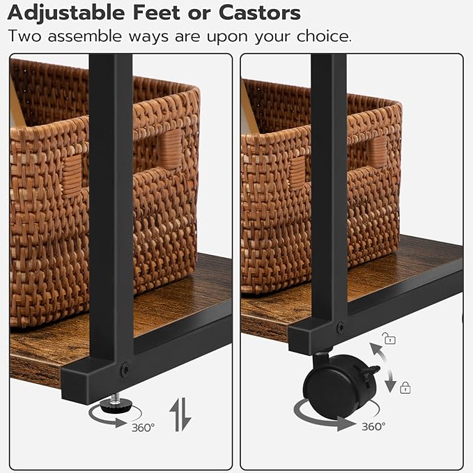 HOOBRO Industrial Printer Stand with Charging Station, 3-Tier Printer Table, Rolling Printer Cart with Adjustable Shelf and Hook, Rustic Brown and Black BF28UPS01-NeatNest