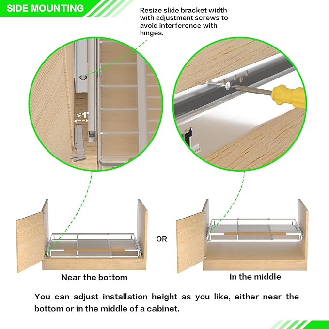 Expandable Pull Out Drawer Cabinet Organizers, Heavy Duty Slide Out Storage Shelf for Home Kitchen Pantry Cupboard Pots Pans, Adjustable Width from 12.1"~18.4", Stainless Steel 1 Pack-NeatNest