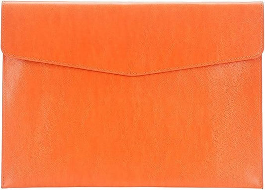 Enyuwlcm PU Leather A4 File Folder Document Holder Envelope Folder Case with Snap Closure for Receipt Contract Orange