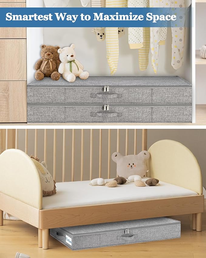 Cirhy Under Bed Storage Containers, 4.5 Inch Tall Low Profile Under Bed Storage with Sturdy Sidewalls & Bottom, UnderBed Storage for Clothes,Shoes, Pillow, Blankets Organizer, 2 Pack Grey-NeatNest