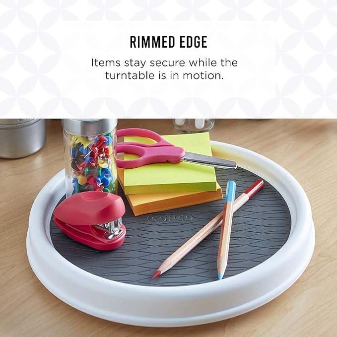 Copco Basics Non-Skid Pantry Cabinet Lazy Susan Turntable, 12-Inch, White/Gray, 1 Count (Pack of 1)-NeatNest