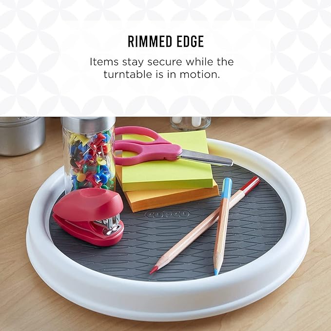 Copco Basics Non-Skid Pantry Cabinet Lazy Susan Turntable, 12-Inch, White/Gray (Pack of 2)-NeatNest