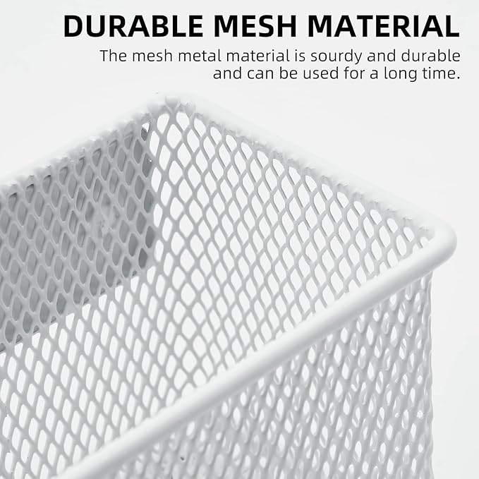dedoot 2 Pack Pen Holder, 3.45x2.3x2.6inch Magnetic Basket Locker Organizer Metal Mesh Pencil Memo Holder for Whiteboard, Fridge, Desk, Offices,White-NeatNest