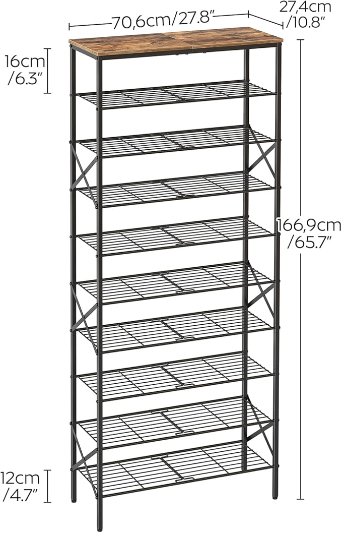 10 Tier Shoe Rack, Large Capacity Shoe Storage Organizer Holds 40 Pairs, Durable and Stable, for Entryway, Hallway, Closet, Dorm Room, Rustic Brown SS10BR-NeatNest