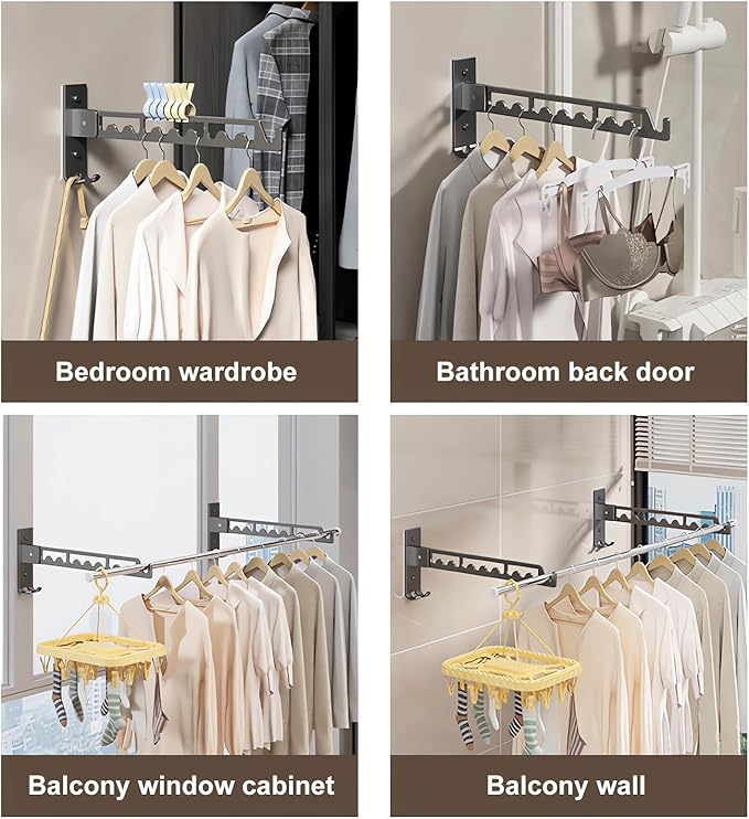 2 Pack Wall Mounted Drying Rack Foldable Clothes Drying Rack Thickened Stainless Steel Space Saving Small Clothes Rack for Laundry Bathroom Balcony Terrace Apartment Dormitory RV(White)-NeatNest