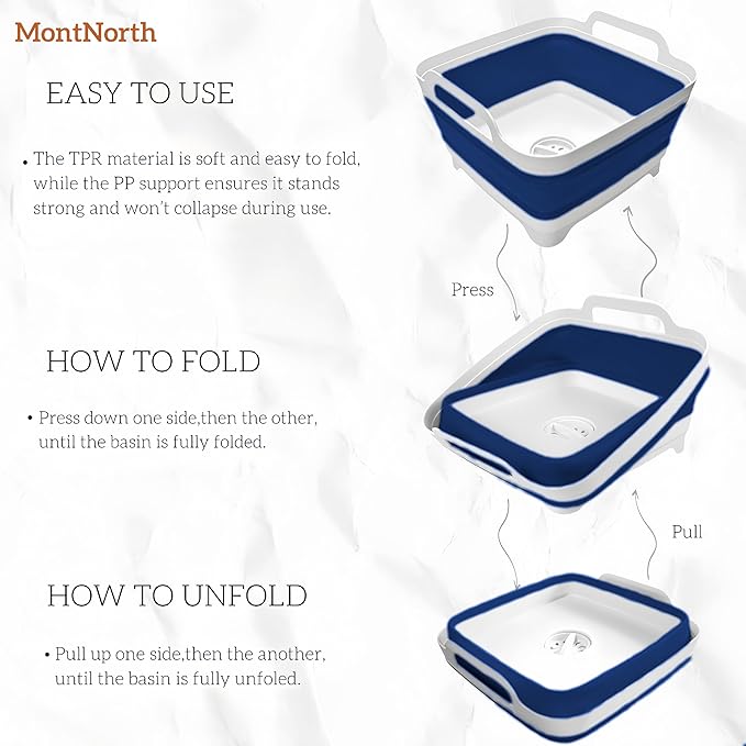 Collapsible Wash Basin 9L, Foldable Dish Tub with Drain Plug, Portable Collapsible Dish Basin, Camping Sink for Washing Dishes, Laundry & Kitchen Use (Navy Blue)-NeatNest