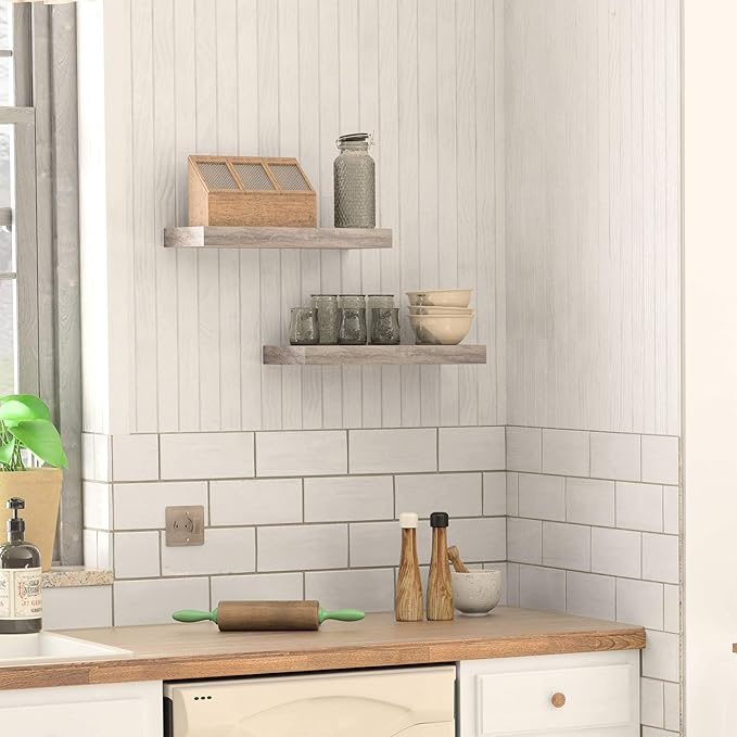 HOOBRO Floating Shelves for Wall, Wall Mounted Shelf Set of 2, 15.7" Hanging Shelf with Invisible Brackets, for Wall in Bathroom, Bedroom, Toilet, Kitchen, Living Room, Office, Greige BG40BJ01-NeatNest