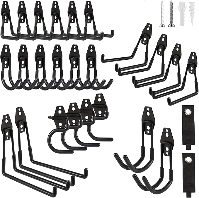 Garage Hook Heavy Duty Wall Storage Hangers, 26 Pack Garage Storage Hooks Steel Tool Black for Ladders, Ropes, Garden Tools-NeatNest