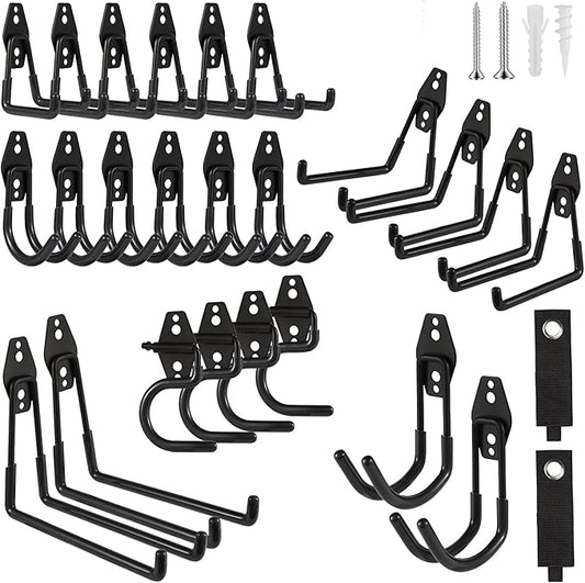 Garage Hook Heavy Duty Wall Storage Hangers, 26 Pack Garage Storage Hooks Steel Tool Black for Ladders, Ropes, Garden Tools-NeatNest