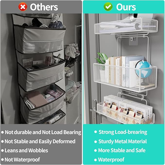 HapiRm Over Door Organizer Storage - Separable Door Organizer Hanging with 6 Metal Large Capacity Baskets for Bathroom Bedroom Kitchen Pantry Closet (White)