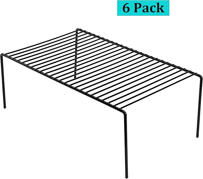 iPEGTOP Set of 6 Large (15.7 x 9.4 Inch) Kitchen Cupboard Organiser, Freezer Cabinet Storage Metal Shelf Wire Rack, Rustproof Steel Shelves for Fridge Pantries Countertops Utensils, Black-NeatNest