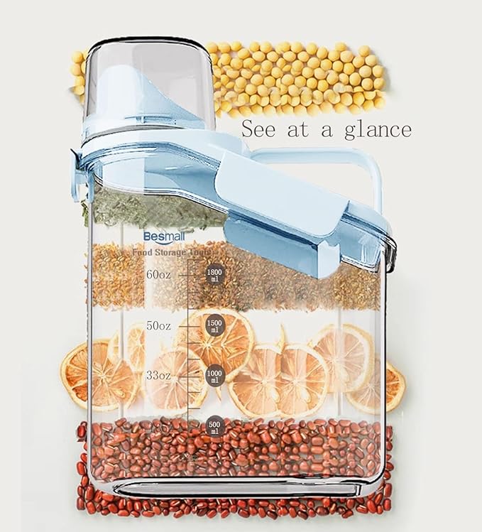 Cereal Containers Storage,2L Airtight Large Dry Food Storage Containers with Pouring Spout, Measuring Cup for Flour and Grain,BPA Free Plastic Dispenser-NeatNest