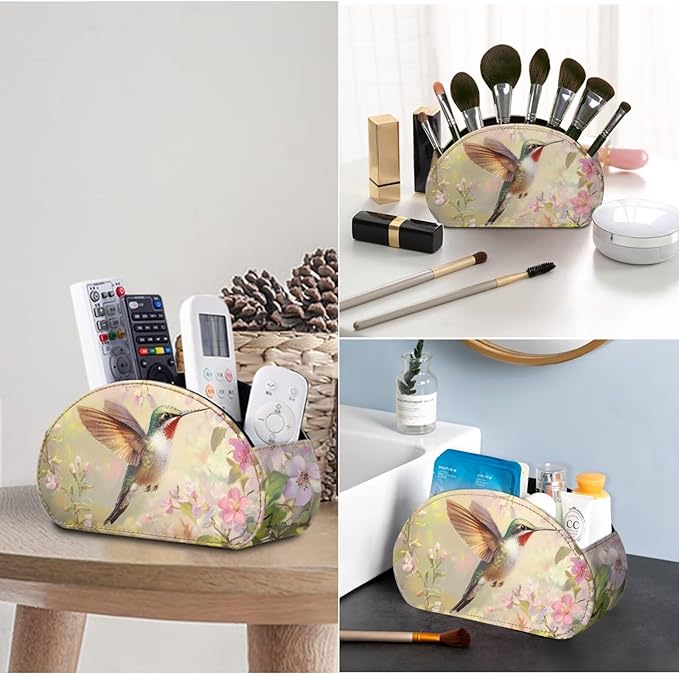 Fresh Hummingbird Print TV Remote Control Organizer Desktop Storage for Remote Controls/Controllers/Media Players/Eyeglasses/Cosmetic Brushs/Paint Brushes/Pens Organizer Green-NeatNest