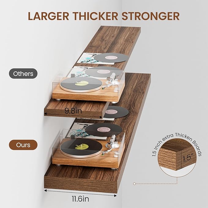 Heimlove 12 Inch Deep Floating Shelves, 55 x 12 inch Extra Long Floating Shelves for Wall, Large Display Shelf & Storage Shelf for Living Room Bedroom Kitchen Home Office, Set of 2, Walnut-NeatNest