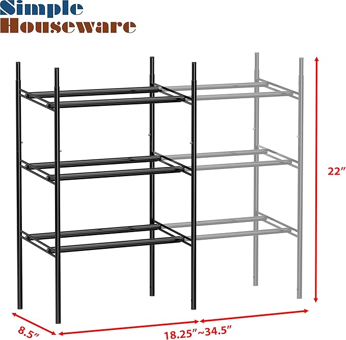 Simple Houseware 3-Tier Expandable and Stackable Shoe Racks with Shelves for 12 Pairs of Shoes, Black-NeatNest