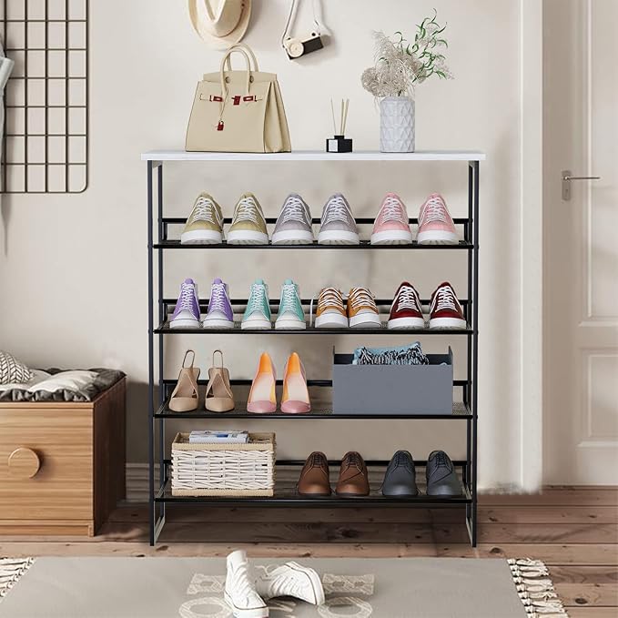 Garden 4 you 5 Tiers Shoe Rack,Multi-Purpose Adjustable Flat and Slant White Marble Freestanding Organizer Storage Rack Shoe Shelf, High Heels Potted Plant for Entryway Hallway Living Room Closet-NeatNest
