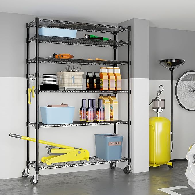 6 Tier Adjustable Storage Shelf Metal Storage Rack Wire Shelving Unit Storage Shelves Metal for Pantry Closet Kitchen Laundry