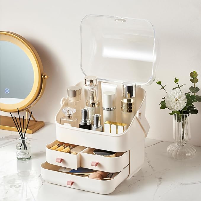 Large Makeup Organizer w Drawers Beauty Organizer Makeup Box Holder Vanity Organization Desk Countertop MakeUp Organizers Bathroom Counter Organizer Skincare Cosmetic Case Stand Dustproof Lid Gift-NeatNest