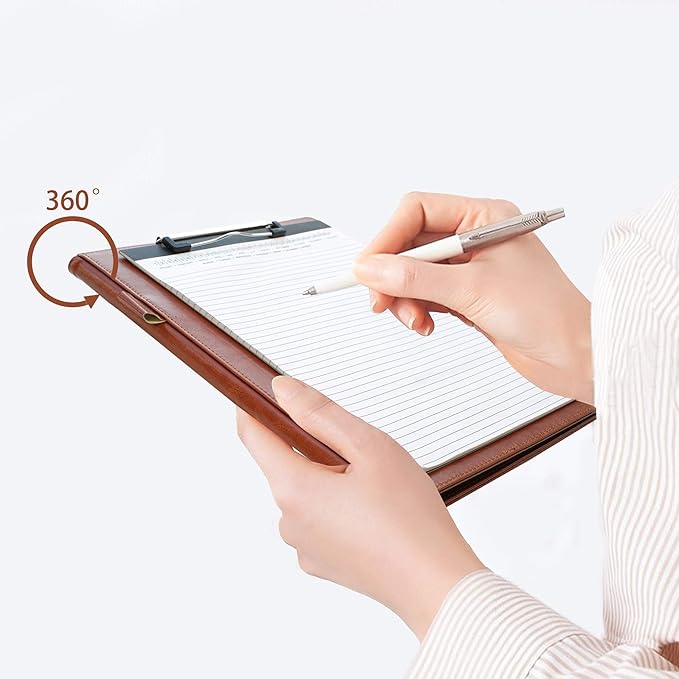 Clipboard Folder Padfolio, Mymazn Writing Portfolio Faux Leather Clipboards with Cover for Legal Pad Holder Letter Size A4 8.5 x 11 for Business Conference Notepad Clip Boards Brown-NeatNest