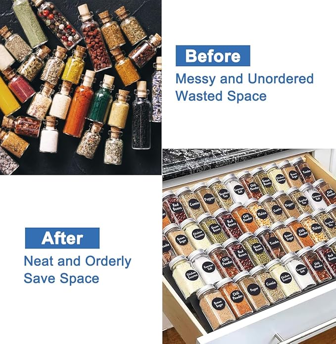 Expandable Spice Drawer Rack Organizer Insert for Kitchen Cabinet - Multi Tier Adjustable Spice Storage Shelf for Seasoning and Jar, Pack of 9-NeatNest