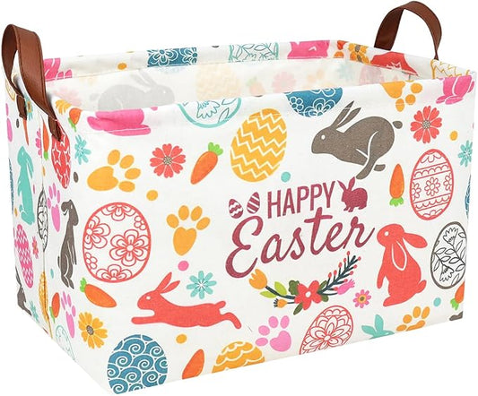 Easter Basket for Kid Large Empty Rectangular Cute Easter Gift Storage Basket Bunny Eggs Décor (Rabbit Bohemia)-NeatNest
