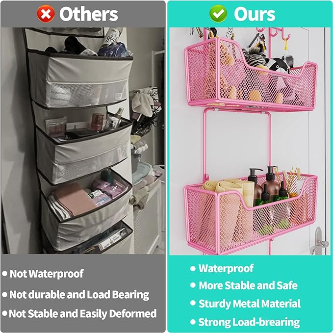 HapiRm Over Door Organizer Storage - Hanging Door Organizer with 4 Metal Large Capacity Baskets and Adjustable Coat Hook for Bathroom Bedroom Kitchen Pantry Closet Cabinet-NeatNest