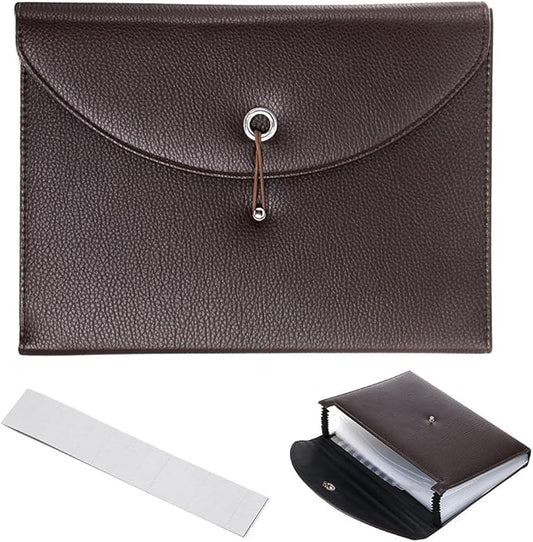 BTSKY PU Leather Expanding File Folders-13 Pockets A4 Letter Size Paper File Folder Accordion Business Document Organizer with Fasteners and Tabs (Brown)