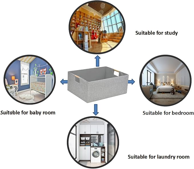 Collapsible Storage Box for Women - Foldable Home Organizer 16.9x12.5x7Inches with Wooden Handles | Closet, Bathroom & Kids Room Storage | Heavy-Duty Linen Fabric 2Pack-NeatNest