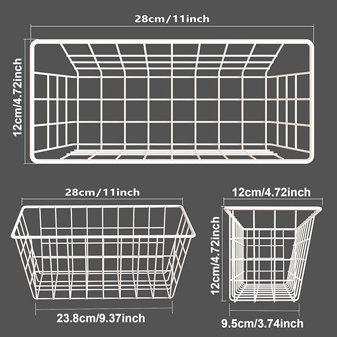 Hanging Kitchen Baskets For Storage Adhesive Small Wire Storage Baskets No Drilling Wall Mounted Shelf for Kitchen Pantry Room Cabinet Bathroom, 2 PACK, White