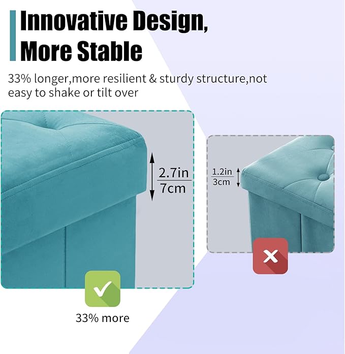 BRIAN & DANY 43 Inches Folding Storage Ottoman Bench, Velvet Ottoman with Storage for Living Room, Long Shoes Bench,Flannelette Footrest Benches Seat (Teal)-NeatNest