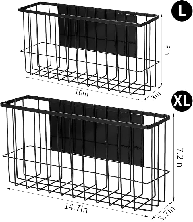 2 Pack Magnetic Basket Organizer Shelf Rack for Refrigerator Peg Board Office File Foil Plastic Food Wrap Spice Pegboard Holder