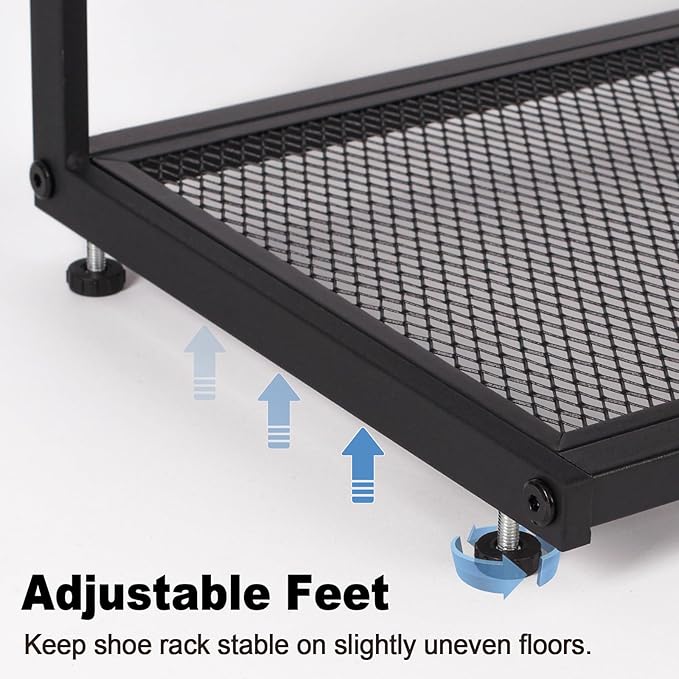 Shoe Rack, Unique 5-Shaped Free Standing Shoe Shelf, 4-Tier Wooden Shoe Organizer with Wooden Top and Steel Frame for Front Door Entrance, Entryway, Hallway, 24.41" D x 11.02" W x 23.23" H-NeatNest