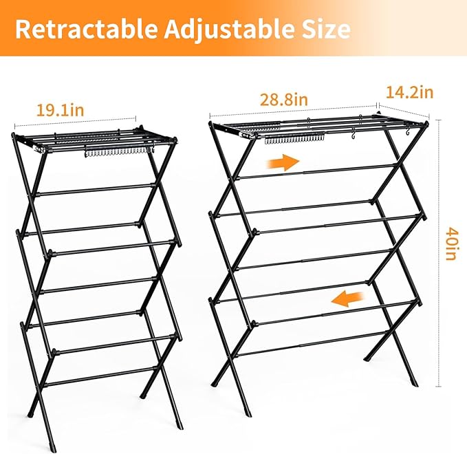 Clothes Drying Rack Household Indoor, Foldable Drying Rack Clothing for Laundry - 40" x 28.8" x 14.2", Space Saving Indoor&Outdoor, Black-1pack