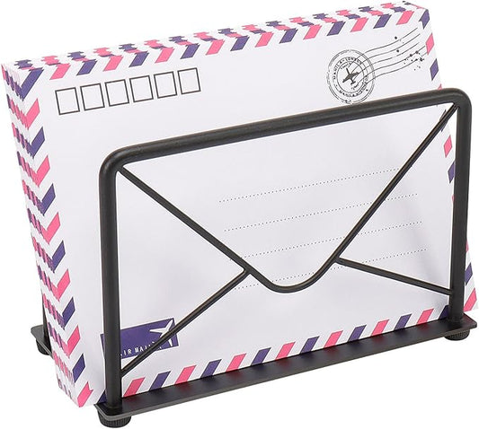 Modern Mail Holder for Home Office, Metal Letter Organizer Sorter for Desk, Cutout Mail Envelope Design, Bill Filling Paper Document Rack, Envelope Storage Rack with Metal Base