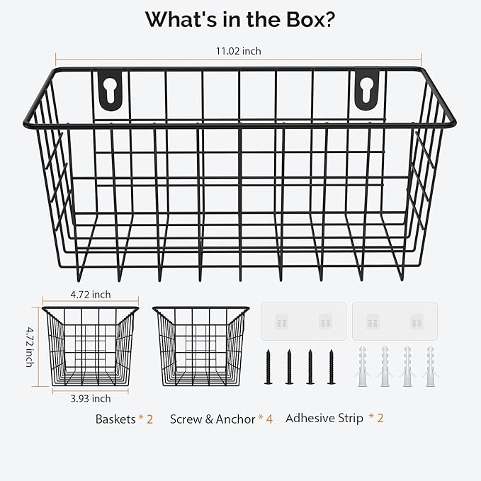 MaraFansie Hanging Kitchen Baskets Wire Storage Basket Adhesive and Screws Basket Over the Cabinet Door Organizer with Adhesive Strips and Screws Accessories, 2 Installations, 2 Pack-NeatNest