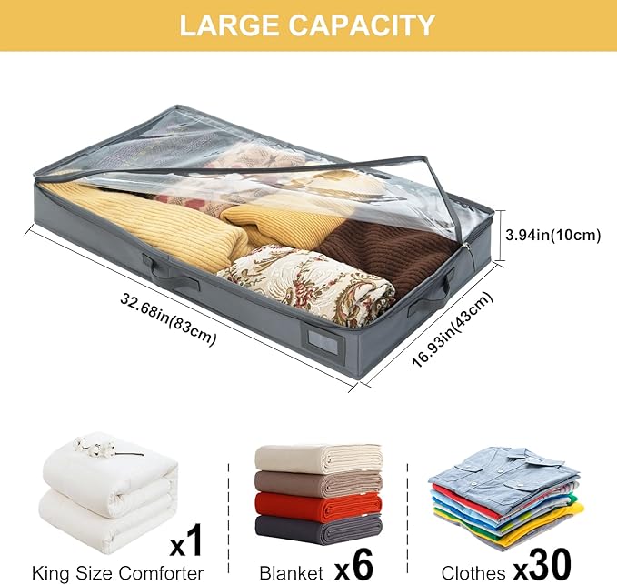 4-Inch Under Bed Storage Containers, Low Profile UnderBed Storage Organizer, Under Crib/Couch Storage Box for Seasonal Clothing, Sweaters, Shoes, Blankets, Wrapping Paper, Sheets & Toys 33"L×17"W×4"H-NeatNest