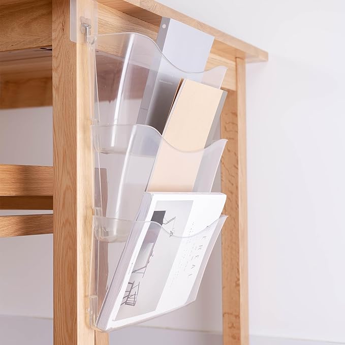 COSYAWN 3 Pack Clear Single Pocket Wall Mounted File Organizer, Plastic Hanging Wall File Holder, Clear Wall Mail Magazines Folder Organizer for School Home and Office-NeatNest