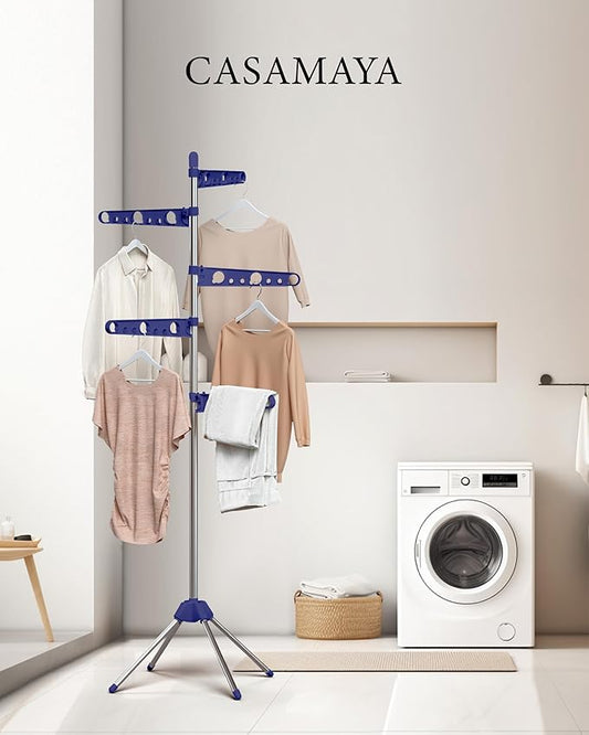Clothes Drying Rack Foldable, 70.9 inch Tripod Drying Rack for 35 Pieces of Clothes, with Height-Adjustable Rotatable Clothes Rails, Space Saving, Stainless Steel, Blue and Silver CDR005Q01-NeatNest
