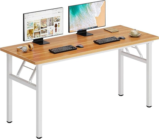 DlandHome Large Computer Desk, Folding Desk, Decent and Steady Home Office Desk/Workstation/Table 54.3inch Teak White-NeatNest