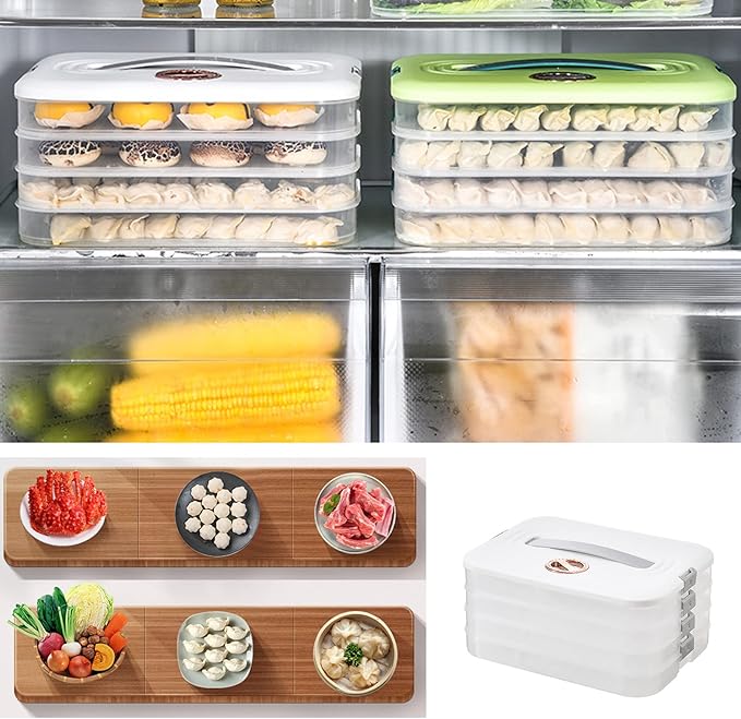 4-Layer Food Storage Containers with Lids Dumpling Storage Box,Good Sealing,Stackable Food Containers
