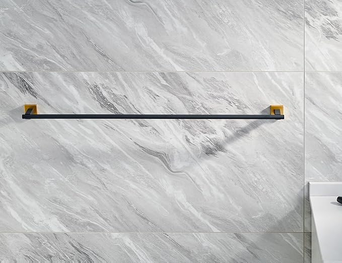 Miyili Bathroom Single Towel Bar 36-Inch Stainless Steel Bath Towel Rack Holder Wall Mount Black & Gold, A02BG90A