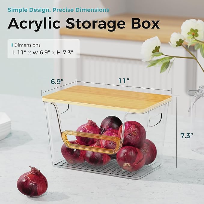 4 Set Kitchen Pantry Organizers and Storage,Potato Onion Storage Bin,Clear Open Front More Easy Access with Bamboo Top,Stackable Storage Fruit Vegetable Basket for Kitchen Counter-NeatNest