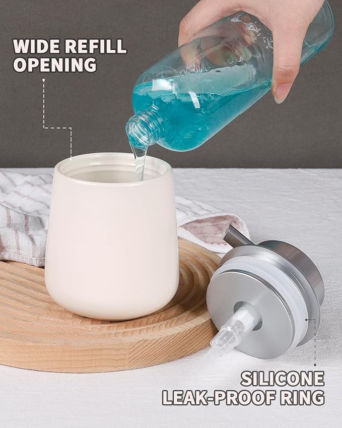 BosilunLife Hand Soap Dispenser - Beige & Grey 12Oz Ceramic Soap Dispenser Bathroom Refillable Liquid Dispenser for Dish Soap with Easy-to-Press Pump-NeatNest