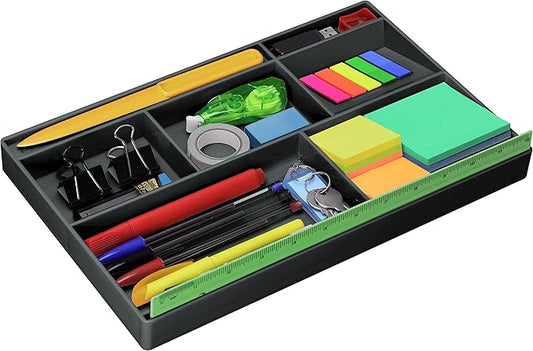 Acrimet Desk Drawer Organizer Tray with 8 compartments Bin Multi-Purpose for Desk Supplies and Accessories (Plastic) (Black Color)-NeatNest
